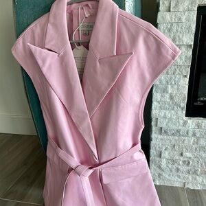 Pink Sleeveless Belted Vest